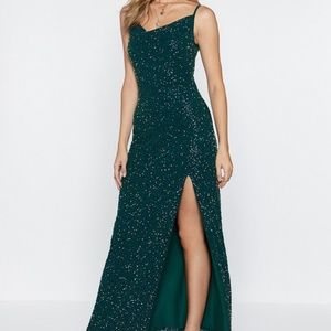 NWT It's Cowl or Never Green Beaded Gown